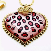 DaisyJewel Designer Couture: Betsey Johnson Pink Leopard Print Heart Pendant Necklace - Pretty Punk Girly Glam - 3D 1.5x2 Heart Shaped Centerpiece is Shimmery Pale Pink Leopard Print in Faceted Lucite with Gold Trim & is Crowned with a Diamond-Like Crys DaisyJewel Designer Couture: Betsey Johnson Pink Leopard Print Heart Pendant Necklace - Pretty Punk Girly Glam - 3D 1.5x2 Heart Shaped Centerpiece is Shimmery Pale Pink Leopard Print in Faceted Lucite with Gold Trim & is Crowned with a Diamond-Like Crys