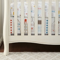 Whimsical color blocked buildings are line drawn in brown and grey with accent shades of red, gold and blue for a fun cityscape.The American Academy of Pediatrics and the U.S. Consumer Product Safety Commission have made recommendations for safe bedding practices for babies. When putting infants under 12 months to sleep, remove pillows, quilts, comforters, and other soft items from the crib. Whimsical color blocked buildings are line drawn in brown and grey with accent shades of red, gold and blue for a fun cityscape.The American Academy of Pediatrics and the U.S. Consumer Product Safety Commission have made recommendations for safe bedding practices for babies. When putting infants under 12 months to sleep, remove pillows, quilts, comforters, and other soft items from the crib.