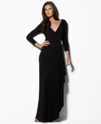 Effortlessly stunning in a glamorous floor-length silhouette with an elegant knot detail at the front, this petite Lauren by Ralph Lauren dress is rendered in light, airy matte jersey for graceful movement. Effortlessly stunning in a glamorous floor-length silhouette with an elegant knot detail at the front, this petite Lauren by Ralph Lauren dress is rendered in light, airy matte jersey for graceful movement.