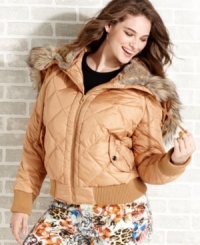 Score a luxe look for less with Baby Phat's plus size quilted puffer jacket, featuring a faux fur hood. Score a luxe look for less with Baby Phat's plus size quilted puffer jacket, featuring a faux fur hood.