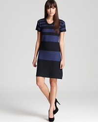 Variegated stripes lend sharp dimension to a Burberry Brit sweater dress for a clean, modern look. Juxtapose the sumptuous silhouette with structured boots for a tough-girl approach. Variegated stripes lend sharp dimension to a Burberry Brit sweater dress for a clean, modern look. Juxtapose the sumptuous silhouette with structured boots for a tough-girl approach.