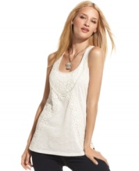 Beading and lace make a classic tank into a flirty fashion statement. Wear INC's top alone, or layer it with lightweight cardigans and jackets! Beading and lace make a classic tank into a flirty fashion statement. Wear INC's top alone, or layer it with lightweight cardigans and jackets!