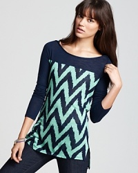 A zigzag pattern pops on this Ella Moss top, adding an touch of flair to your everyday look. A zigzag pattern pops on this Ella Moss top, adding an touch of flair to your everyday look.