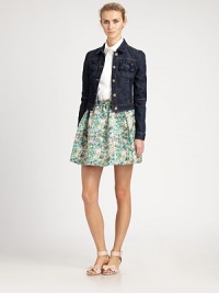 From its cropped silhouette to its pretty bow details, this denim jacket with a hint of stretch is the very definition of feminine style.Collar neckPrincess sleevesBow detailsContrast stitchingFront and back yokeAbout 17 from shoulder to hemCotton/elastaneDry cleanImportedSIZE & FIT Model shown is 5'10 (177cm) wearing a US size 4. From its cropped silhouette to its pretty bow details, this denim jacket with a hint of stretch is the very definition of feminine style.Collar neckPrincess sleevesBow detailsContrast stitchingFront and back yokeAbout 17 from shoulder to hemCotton/elastaneDry cleanImportedSIZE & FIT Model shown is 5'10 (177cm) wearing a US size 4.