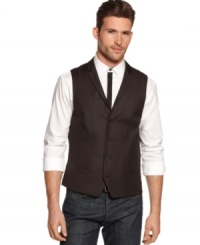 Feeling fine-update your out-on-the-town look with this handsome textured vest from Alfani RED. Feeling fine-update your out-on-the-town look with this handsome textured vest from Alfani RED.