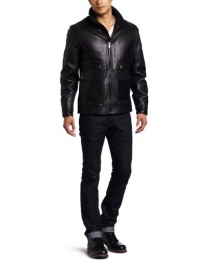 Michael Kors Men's Exeter Leather Zip Front Blouson, Black, Large Michael Kors Men's Exeter Leather Zip Front Blouson, Black, Large