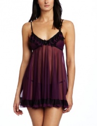 Betsey Johnson Women's Tricot With Tulle Ruffled Babydoll, Raisin Hell, Medium Betsey Johnson Women's Tricot With Tulle Ruffled Babydoll, Raisin Hell, Medium