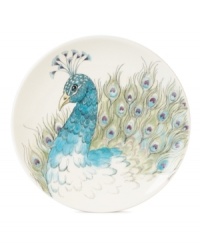 A symbol of eternal life and beauty, the peacock serves as the inspiration for this fanciful salad plate. Richly detailed in subdued watercolors, it's a beautiful complement to Edie Rose by Rachel Bilson dinnerware and serveware. A symbol of eternal life and beauty, the peacock serves as the inspiration for this fanciful salad plate. Richly detailed in subdued watercolors, it's a beautiful complement to Edie Rose by Rachel Bilson dinnerware and serveware.