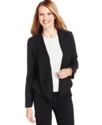 NY Collection's new blazer features crisp tuxedo-inspired details with a soft, open front fit. NY Collection's new blazer features crisp tuxedo-inspired details with a soft, open front fit.
