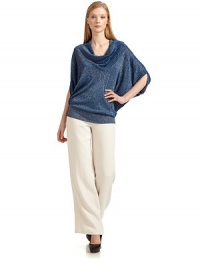 THE LOOKMetallic thread detailsPullover styleCowlneckThree-quarter length dolman sleevesRibbed banded hemTHE FITAbout 23 from shoulder to hemTHE MATERIAL70% viscose/16% nylon/14% metallic polyesterCARE & ORIGINDry cleanImportedModel shown is 5'10 (177cm) wearing US size Small. THE LOOKMetallic thread detailsPullover styleCowlneckThree-quarter length dolman sleevesRibbed banded hemTHE FITAbout 23 from shoulder to hemTHE MATERIAL70% viscose/16% nylon/14% metallic polyesterCARE & ORIGINDry cleanImportedModel shown is 5'10 (177cm) wearing US size Small.