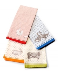 Cook with country charm! These farm-themed cotton towels add a lively accent to your space and also provide a super absorbent go-to for messes, spills and life in the kitchen. Cook with country charm! These farm-themed cotton towels add a lively accent to your space and also provide a super absorbent go-to for messes, spills and life in the kitchen.