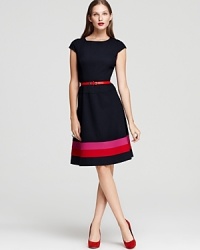 In a retro-inspired swing silhouette, Anne Klein's timeless dress is updated with a bold belt and color blocked hem. In a retro-inspired swing silhouette, Anne Klein's timeless dress is updated with a bold belt and color blocked hem.