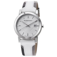 Burberry BU9019 Large Check Leather Strip On Fabric Watch Burberry BU9019 Large Check Leather Strip On Fabric Watch