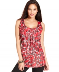 A fanciful print and feminine ruffles make this Style&co. tank a must-have for any closet! Wear it alone or layer it with cardis and jackets. A fanciful print and feminine ruffles make this Style&co. tank a must-have for any closet! Wear it alone or layer it with cardis and jackets.