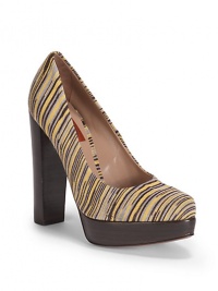 THE LOOKMultistriped fabric upperAlmond toePadded insoleStacked chunky heel, 5 (125mm)Stacked platform, 1 (25mm)Compares to a 4 heel (100mm)THE MATERIALSignature bold patterned fabric upperLeather liningLeather soleORIGINMade in Italy THE LOOKMultistriped fabric upperAlmond toePadded insoleStacked chunky heel, 5 (125mm)Stacked platform, 1 (25mm)Compares to a 4 heel (100mm)THE MATERIALSignature bold patterned fabric upperLeather liningLeather soleORIGINMade in Italy