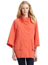 THE LOOKCuffed three-quarter length sleevesFront concealed zip and snap closuresDual zip pocketsInner drawstring tieTHE FITAbout 29 from shoulder to hemTHE MATERIALPolyesterCARE & ORIGINDry cleanImportedModel shown is 5'10½ (179cm) wearing US size 4. 