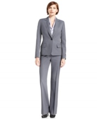 Turn to Anne Klein for a refined, feminine take on a petite pantsuit. This tailored classic features a tie-front charmeuse satin blouse, ensuring your look is always perfectly pulled-together. Turn to Anne Klein for a refined, feminine take on a petite pantsuit. This tailored classic features a tie-front charmeuse satin blouse, ensuring your look is always perfectly pulled-together.