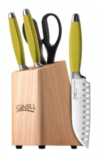 Ginsu Sofuto Series 5-Piece Japanese 420J2 Stainless Steel Wasabi Style Cutlery Set in Natural Storage Block 5821 Ginsu Sofuto Series 5-Piece Japanese 420J2 Stainless Steel Wasabi Style Cutlery Set in Natural Storage Block 5821