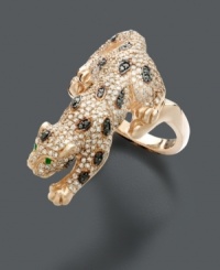 A sultry panther will creep stealthily across your digits. This wildly innovative ring from Signature by Effy Collection features round-cut black and white diamond (1-1/2 ct. t.w.) with emerald accents. Set in 14k rose gold. Size 7. A sultry panther will creep stealthily across your digits. This wildly innovative ring from Signature by Effy Collection features round-cut black and white diamond (1-1/2 ct. t.w.) with emerald accents. Set in 14k rose gold. Size 7.