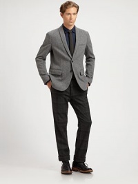 A charming, charcoal plaid pattern is expertly tailored in a fine Italian wool blend for a dapper finish.Flat-front styleSide slash, back flap pocketsInseam, about 3380% wool/10% polyester/10% polyamideDry cleanMade in USA A charming, charcoal plaid pattern is expertly tailored in a fine Italian wool blend for a dapper finish.Flat-front styleSide slash, back flap pocketsInseam, about 3380% wool/10% polyester/10% polyamideDry cleanMade in USA