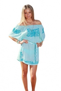 Letarte Off Shoulder Embroidered Dress in Blue Letarte Off Shoulder Embroidered Dress in Blue