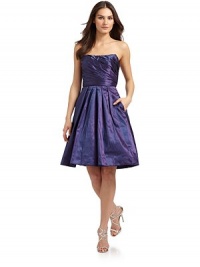 THE LOOKStrapless sweetheart necklineRuched bodiceFull pleated skirtHidden side zipFully linedTHE FITAbout 24 from natural waistTHE MATERIALPolyesterCARE & ORIGINDry cleanImportedModel shown is 5'10 (178cm) wearing US size 4. THE LOOKStrapless sweetheart necklineRuched bodiceFull pleated skirtHidden side zipFully linedTHE FITAbout 24 from natural waistTHE MATERIALPolyesterCARE & ORIGINDry cleanImportedModel shown is 5'10 (178cm) wearing US size 4.