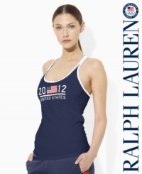 An essential scoopneck tank in fine-ribbed combed cotton is accented with bold country detailing in celebration of Team USA's participation in the 2012 Olympic Games. An essential scoopneck tank in fine-ribbed combed cotton is accented with bold country detailing in celebration of Team USA's participation in the 2012 Olympic Games.