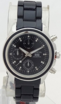Geneva Quartz Chronograph Look Boyfriend Black Metal Band with Rhinestones Geneva Quartz Chronograph Look Boyfriend Black Metal Band with Rhinestones