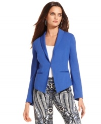 A unique cut distinguishes INC's blazer from the rest. The look is fashion-forward, with a nod to classic tailoring via the slim lapels and fitted silhouette. A unique cut distinguishes INC's blazer from the rest. The look is fashion-forward, with a nod to classic tailoring via the slim lapels and fitted silhouette.