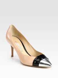 A metallic cap toe with lustrous patent trim updates this leather wardrobe staple. Leather-covered heel, 3 (75mm)Leather upper with patent trim and metallic leather cap toePoint toeLeather lining and solePadded insoleMade in Italy A metallic cap toe with lustrous patent trim updates this leather wardrobe staple. Leather-covered heel, 3 (75mm)Leather upper with patent trim and metallic leather cap toePoint toeLeather lining and solePadded insoleMade in Italy