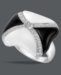Like a modern work of art, Le Vian's stunning ring inspires your look with smooth pieces of white agate (13-3/4mm) and onyx (11-7/8 mm) separate by rows of round-cut diamonds (1/3 ct. t.w.). Band crafted in 14k white gold. Like a modern work of art, Le Vian's stunning ring inspires your look with smooth pieces of white agate (13-3/4mm) and onyx (11-7/8 mm) separate by rows of round-cut diamonds (1/3 ct. t.w.). Band crafted in 14k white gold.