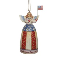 Jim Shore Heartwood Creek Patriotic Angel with American Flag God Bless America Hanging Ornament, 5 Inches Jim Shore Heartwood Creek Patriotic Angel with American Flag God Bless America Hanging Ornament, 5 Inches