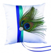 Hortense B. Hewitt Wedding Accessories Ring Pillow, Peacock Plume Hortense B. Hewitt Wedding Accessories Ring Pillow, Peacock Plume