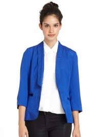 THE LOOKShawl collarSeamed shouldersThree-quarter length sleeves with button cuffsVelvet-trimmed front welt pocketsV-seaming at backTriangular cutout backTHE FITAbout 25 from shoulder to hemTHE MATERIALPolyesterCARE & ORIGINDry cleanImportedModel shown is 5'8 (173cm) wearing US size Small.This item was originally available for purchase at Saks Fifth Avenue OFF 5TH stores. THE LOOKShawl collarSeamed shouldersThree-quarter length sleeves with button cuffsVelvet-trimmed front welt pocketsV-seaming at backTriangular cutout backTHE FITAbout 25 from shoulder to hemTHE MATERIALPolyesterCARE & ORIGINDry cleanImportedModel shown is 5'8 (173cm) wearing US size Small.This item was originally available for purchase at Saks Fifth Avenue OFF 5TH stores.
