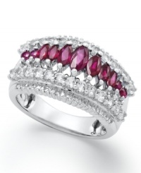 Shades of crimson. This beautiful sterling silver ring features marquise-cut rubies (1-3/8 ct. t.w.) and round-cut white sapphires (1-1/3 ct. t.w.) in a unique graduated design. Size 7. Shades of crimson. This beautiful sterling silver ring features marquise-cut rubies (1-3/8 ct. t.w.) and round-cut white sapphires (1-1/3 ct. t.w.) in a unique graduated design. Size 7.