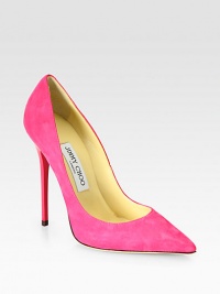 A slender heel lifts this notice-me point toe pump of fine Italian suede. Lacquered heel, 4¾ (120mm)Suede upperPoint toeLeather lining and solePadded insoleMade in Italy A slender heel lifts this notice-me point toe pump of fine Italian suede. Lacquered heel, 4¾ (120mm)Suede upperPoint toeLeather lining and solePadded insoleMade in Italy