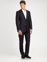 Elegant, ultra-fine pinstripes and hand-finished details lend a distinguished air to the timeless Anthony suit, expertly tailored in Italy in smooth, lightweight wool-blend gabardine for a trim fit. Dry Clean. Made in Italy.JACKETTwo-button frontNotched lapelSide ventsChest welt, waist flap pocketsFour button detail at cuffFully linedAbout 31 from shoulder to hemPANTFlat frontAdjustable side tabsZip flyUnfinished hem Elegant, ultra-fine pinstripes and hand-finished details lend a distinguished air to the timeless Anthony suit, expertly tailored in Italy in smooth, lightweight wool-blend gabardine for a trim fit. Dry Clean. Made in Italy.JACKETTwo-button frontNotched lapelSide ventsChest welt, waist flap pocketsFour button detail at cuffFully linedAbout 31 from shoulder to hemPANTFlat frontAdjustable side tabsZip flyUnfinished hem