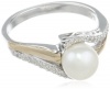 S&G Sterling Silver and 14k Yellow Gold 7mm Freshwater Cultured Pearl and Diamond Ring (0.07 cttw, I-J Color, I3 Clarity)