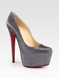 Sparkling glitter-covered fabric on a sky-high platform silhouette with a timeless point toe. Self-covered heel, 6¼ (155mm)Hidden platform, 2¼ (60mm)Compares to a 4 heel (100mm)Glitter-coated fabric upperPoint toeLeather liningSignature red leather solePadded insoleMade in Italy Sparkling glitter-covered fabric on a sky-high platform silhouette with a timeless point toe. Self-covered heel, 6¼ (155mm)Hidden platform, 2¼ (60mm)Compares to a 4 heel (100mm)Glitter-coated fabric upperPoint toeLeather liningSignature red leather solePadded insoleMade in Italy