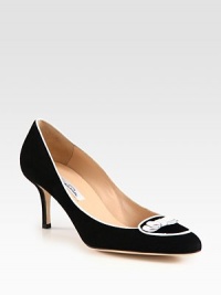 A suede point toe silhouette with contrast leather trim and a petite bow is the epitome of chic style. Self-covered heel, 3¼ (80mm)Suede upper with leather trim and bowPoint toeLeather lining and solePadded insoleMade in ItalyOUR FIT MODEL RECOMMENDS ordering true size. A suede point toe silhouette with contrast leather trim and a petite bow is the epitome of chic style. Self-covered heel, 3¼ (80mm)Suede upper with leather trim and bowPoint toeLeather lining and solePadded insoleMade in ItalyOUR FIT MODEL RECOMMENDS ordering true size.