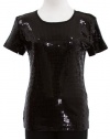 Michael Kors Black Cotton Sequined Short Sleeve Pullover Shirt Medium