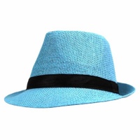 Aqua Blue Lightweight Straw Fedora Hat With Black Hatband Aqua Blue Lightweight Straw Fedora Hat With Black Hatband