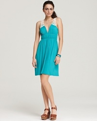 Crochet lends romantic appeal to this vibrant Aqua dress for playful summer style that takes you through the weekend with ease. Crochet lends romantic appeal to this vibrant Aqua dress for playful summer style that takes you through the weekend with ease.