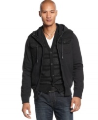 Layer up in sleek style with this handsome hoodie from Marc Ecko Cut & Sew. Layer up in sleek style with this handsome hoodie from Marc Ecko Cut & Sew.