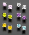 Macy's Earrings, Sterling Silver Multi Color Crystal Tiny Stud Earrings, Set of 6 Pair