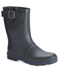 Snowstorms and rainfall can't get in the way of a good time when you jump into these durable rubber men's boots from Kenneth Cole Reaction. The sleek blue line at the base of these boots for men, as well as the buckle at the top, also give an extra flair. Snowstorms and rainfall can't get in the way of a good time when you jump into these durable rubber men's boots from Kenneth Cole Reaction. The sleek blue line at the base of these boots for men, as well as the buckle at the top, also give an extra flair.