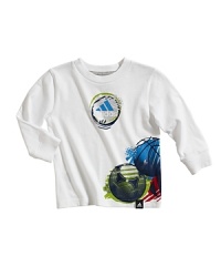 Bold graphic sport prints brighten this soft cotton tee from Adidas. Bold graphic sport prints brighten this soft cotton tee from Adidas.