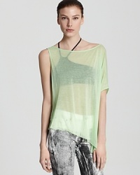 Illuminating in a highlighter hue, this ultra-sheer Helmut Lang tee layers over staple tanks to create can't-miss looks for a season of standout style. Illuminating in a highlighter hue, this ultra-sheer Helmut Lang tee layers over staple tanks to create can't-miss looks for a season of standout style.
