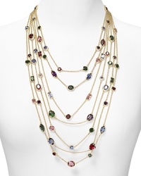 Enjoy seven strands of style with this Lauren Ralph Lauren 7-row gold chain necklace. Each chain is peppered with multi-colored stones, making it quite the statement piece.