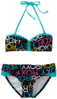 Roxy Kids Girls 7-16 Roxy Marks The Spot Print Ruffle Bandeau 2 Piece Swimsuit Set, New Black, 8 Roxy Kids Girls 7-16 Roxy Marks The Spot Print Ruffle Bandeau 2 Piece Swimsuit Set, New Black, 8